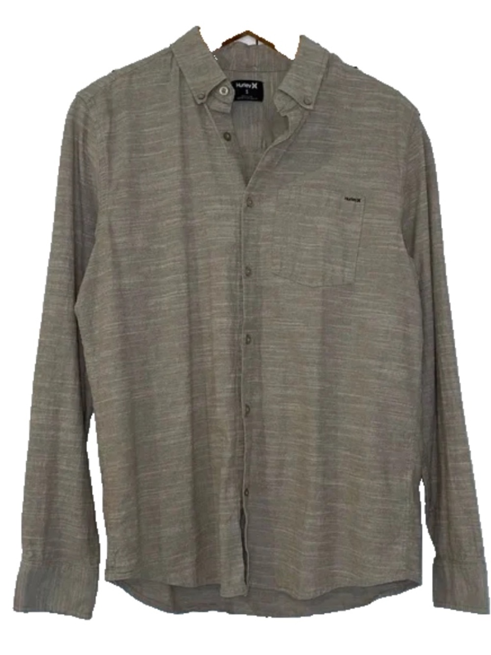 Hurley Button Down Shirt Mens Small Brown Long Sleeve Natural